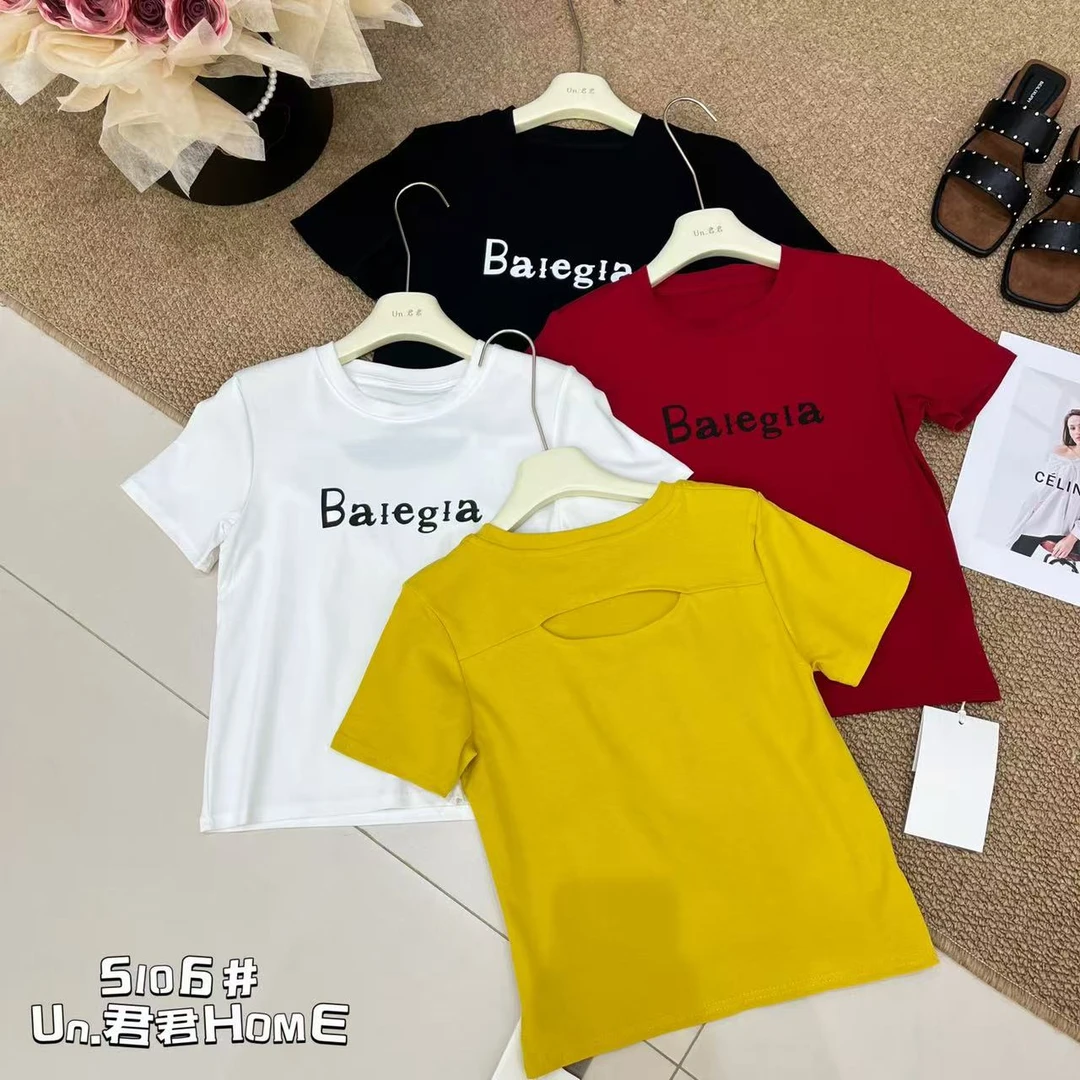 君君家【字母】5106圆领印花字母百搭短袖上衣