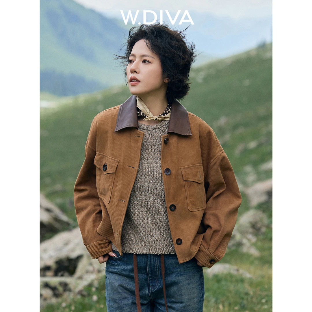 W.Diva【叙事诗】美拉德翻领复古真皮夹克老钱风松弛感女53C102611