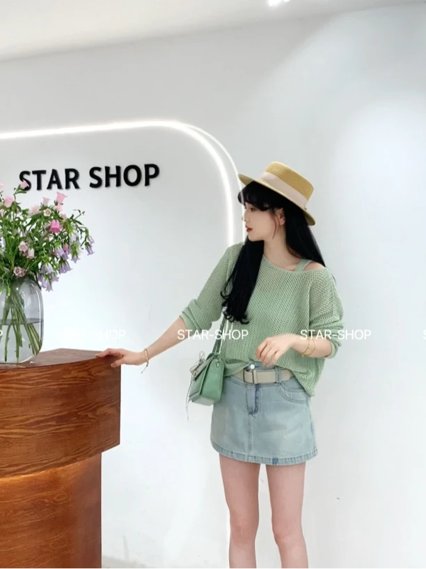 ｛岛屿森林｝简约气质 镂空针织+背心 两件套针织衫