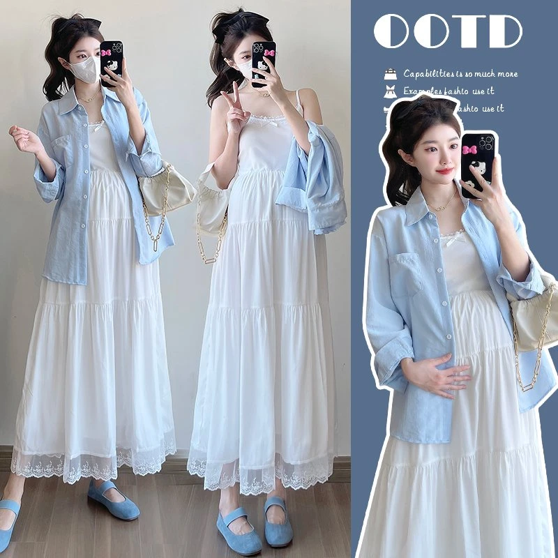 孕妇装春装2025新款连衣裙孕妈妈遮肚子衣服高级感穿搭怀孕期裙子