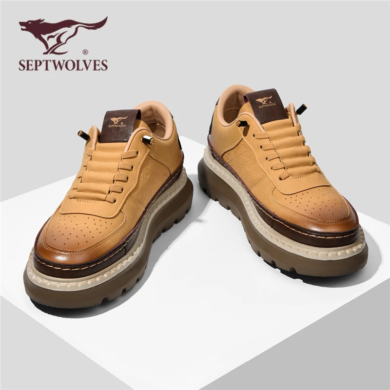 七匹狼正品男鞋秋季2025新款厚底运动板鞋时尚百搭轻奢休闲增高鞋