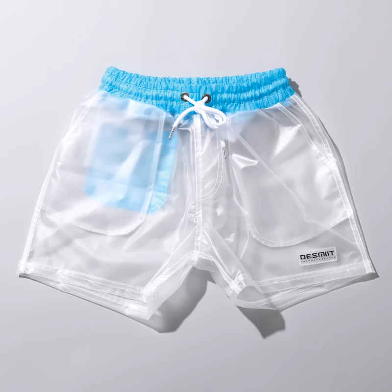 海边沙滩裤 时尚男士透明短裤 潮流防水四分裤旅游度假防尴尬泳裤