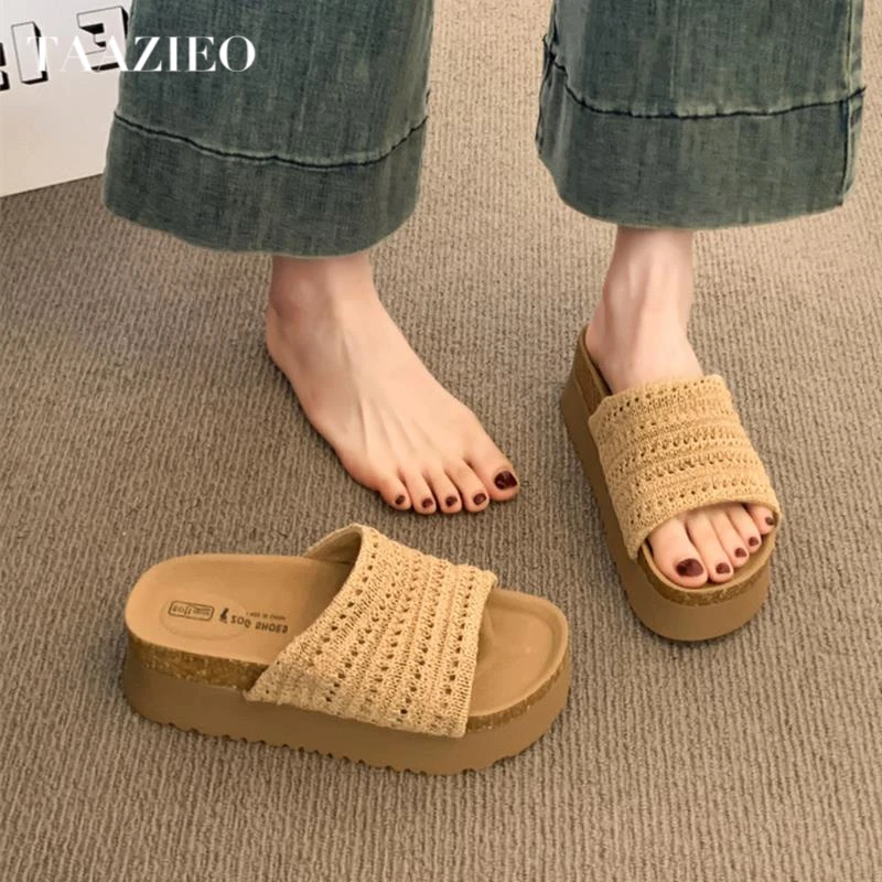 TAAZIEO勃肯凉拖鞋女夏外穿2025新款网红厚底增高绝美配裙子高级