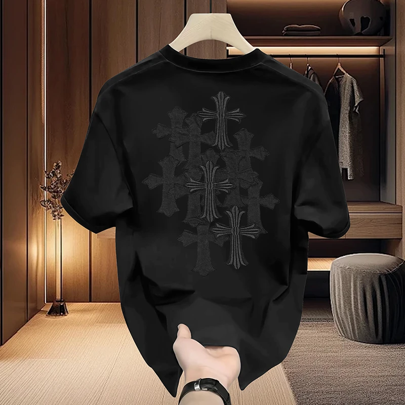 【楠总专属-十字贴布.】T1963夏季潮牌新品刺绣潮流宽松休闲百搭T恤