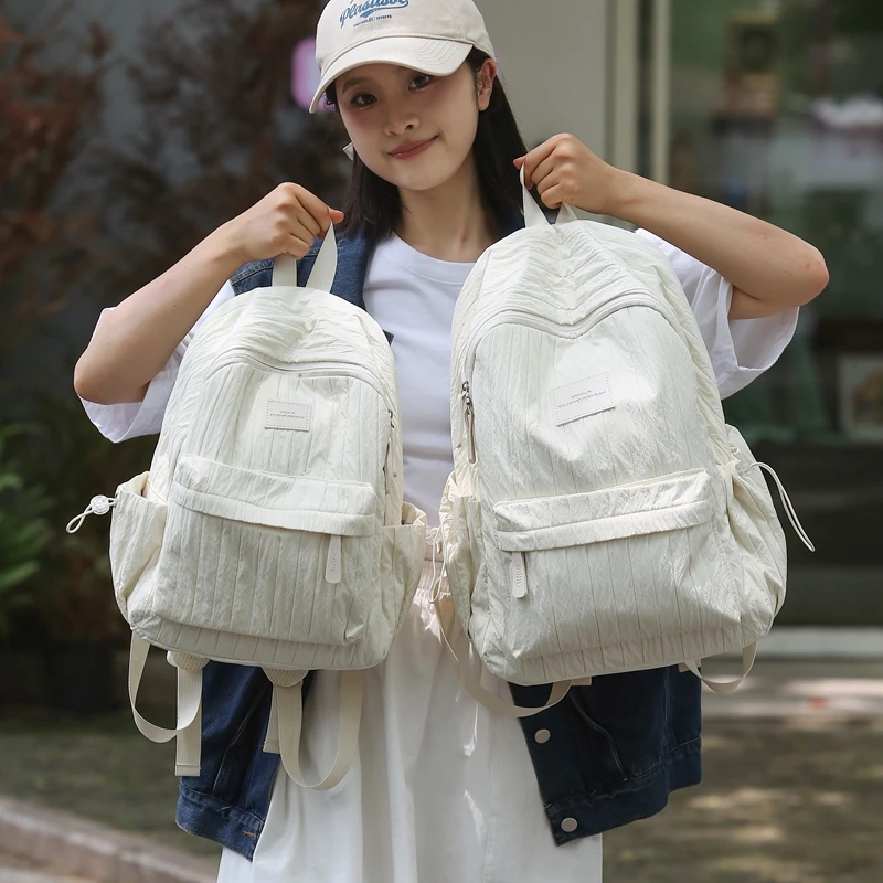 双根双肩欧美风纯色女背负式书包森系时尚潮流学院风轻便休闲