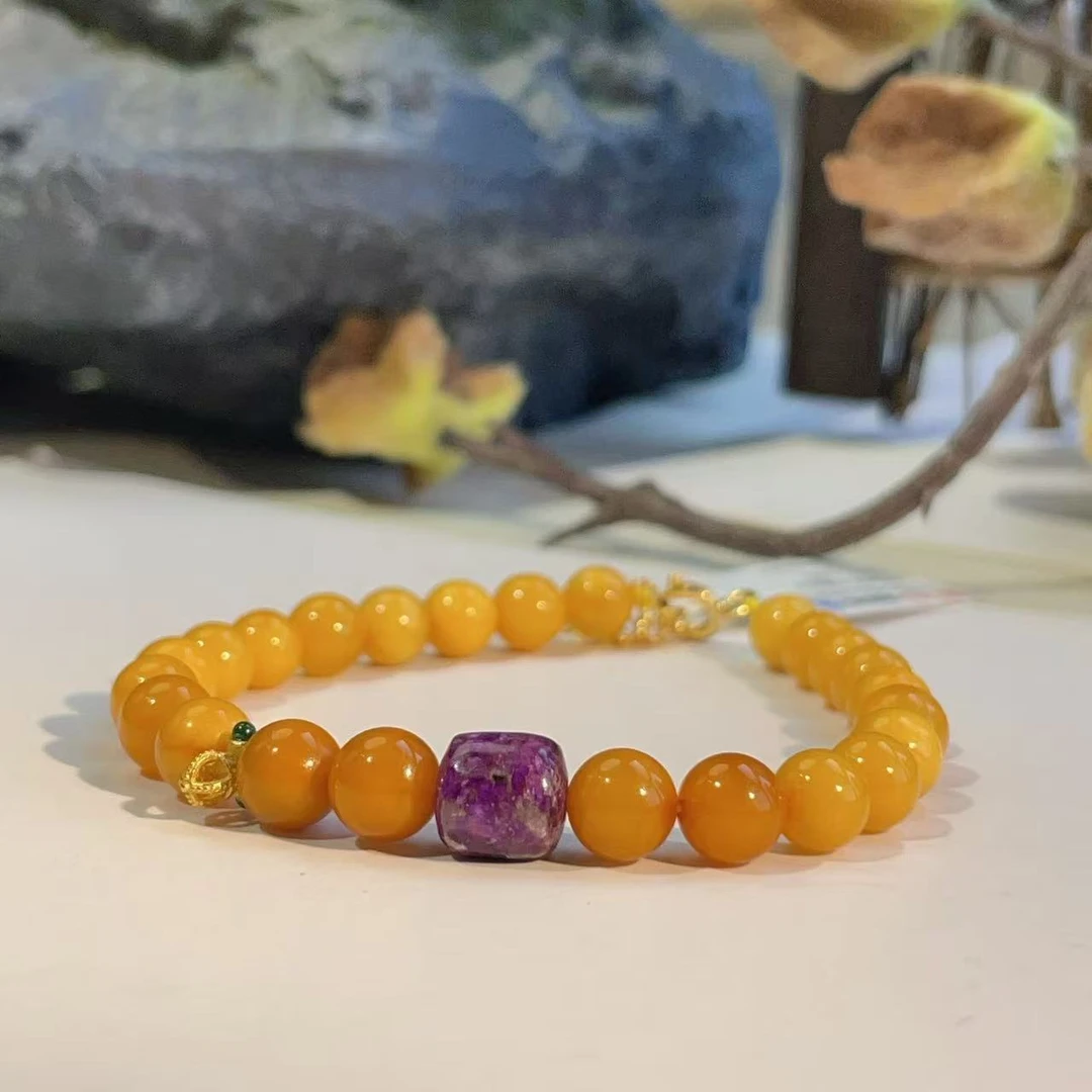 舒俱来紫红桶珠老蜜蜡珠0.6渐变手链/6mm+/AZB4247