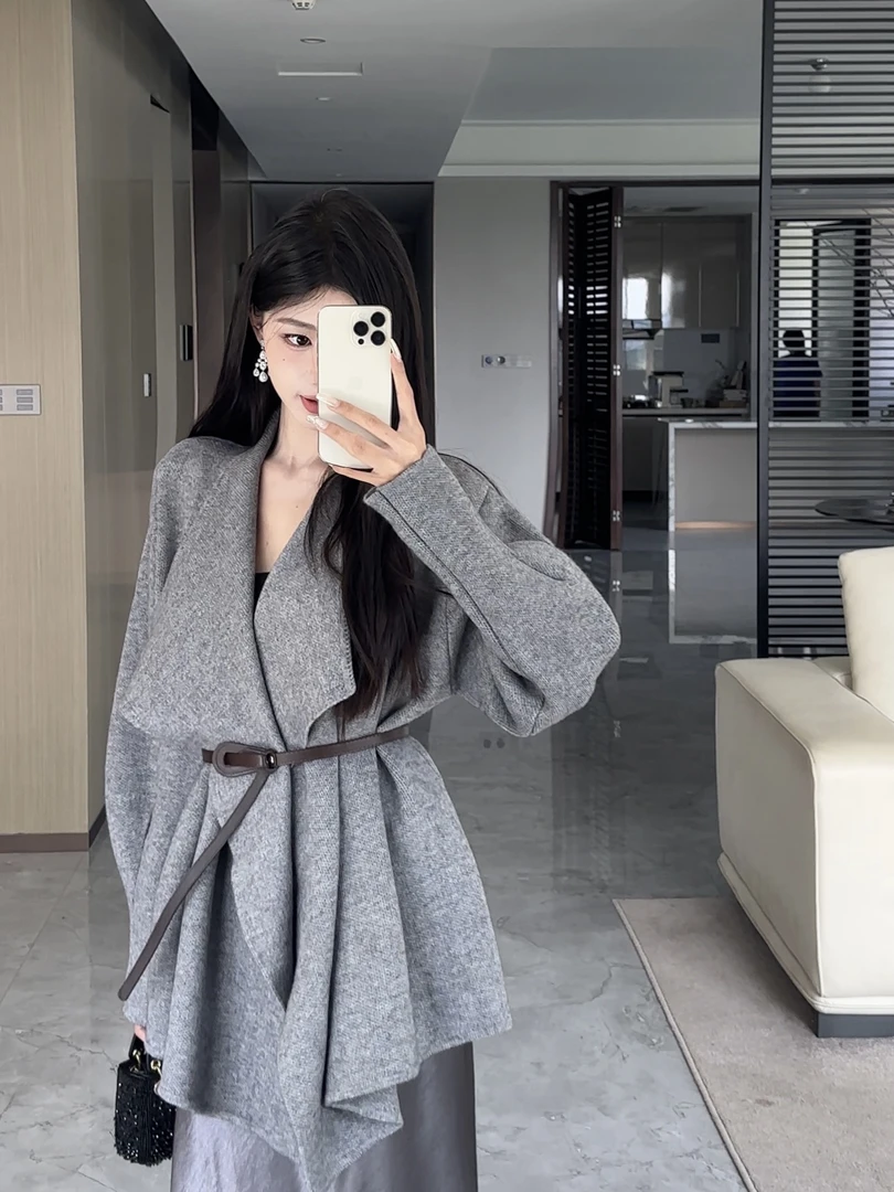 现货春日部【格调庄园】韩版气质慵懒风高级感翻领秋冬外套01215