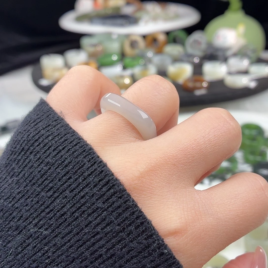 和田玉未镶嵌戒指S61藕粉方圆17.1