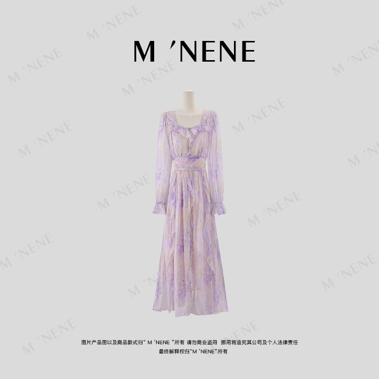 毛呢呢nene/旖旎花镜 梦幻氛围感浪漫的裙摆法式浪漫印花连衣裙