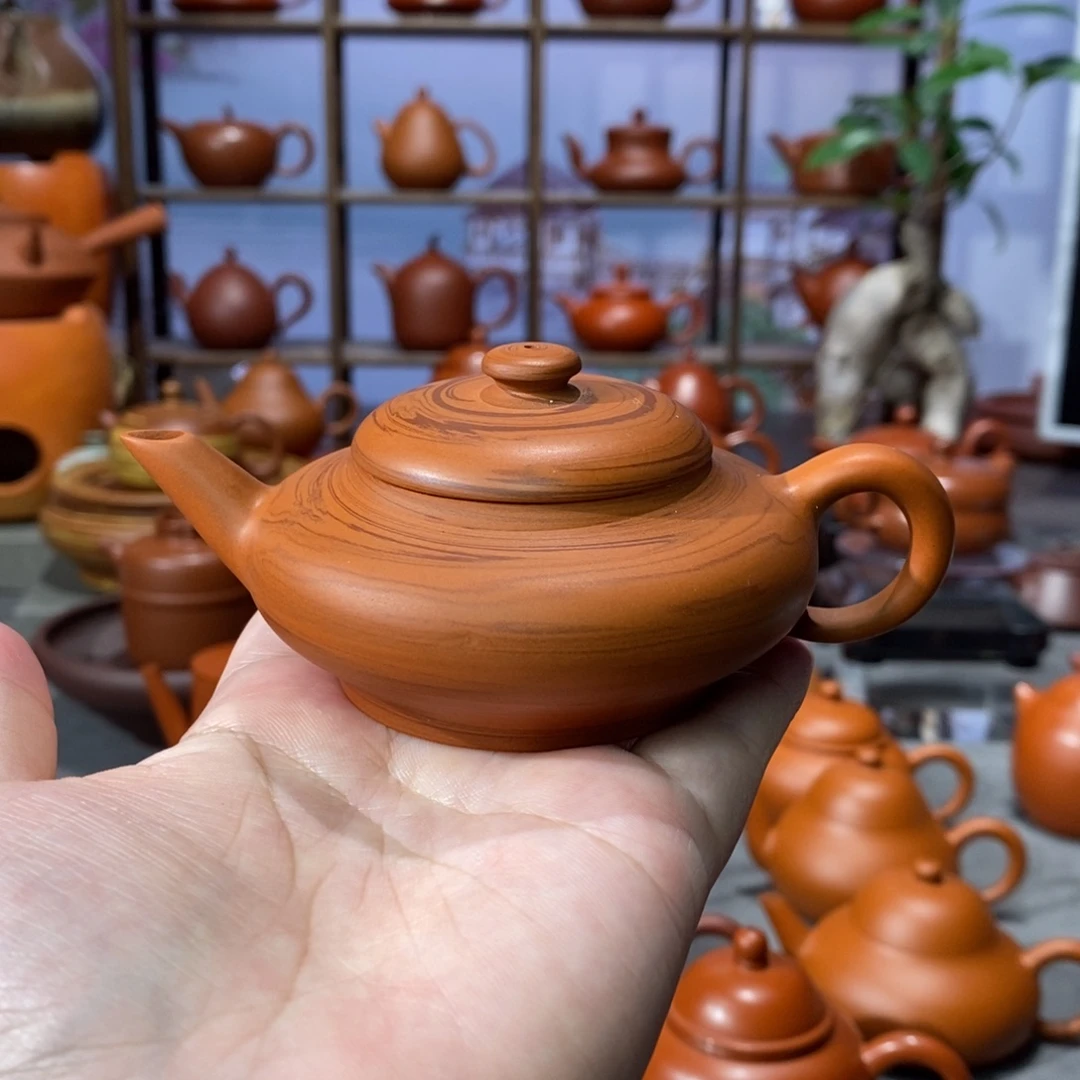 朱泥茶壶孟辰款鸡蛋黄绞泥大彬壶90c