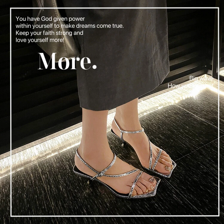 【蔻牌女鞋】5.5cm凉鞋夏季简约时尚气质凉鞋百搭露趾方头罗马凉鞋