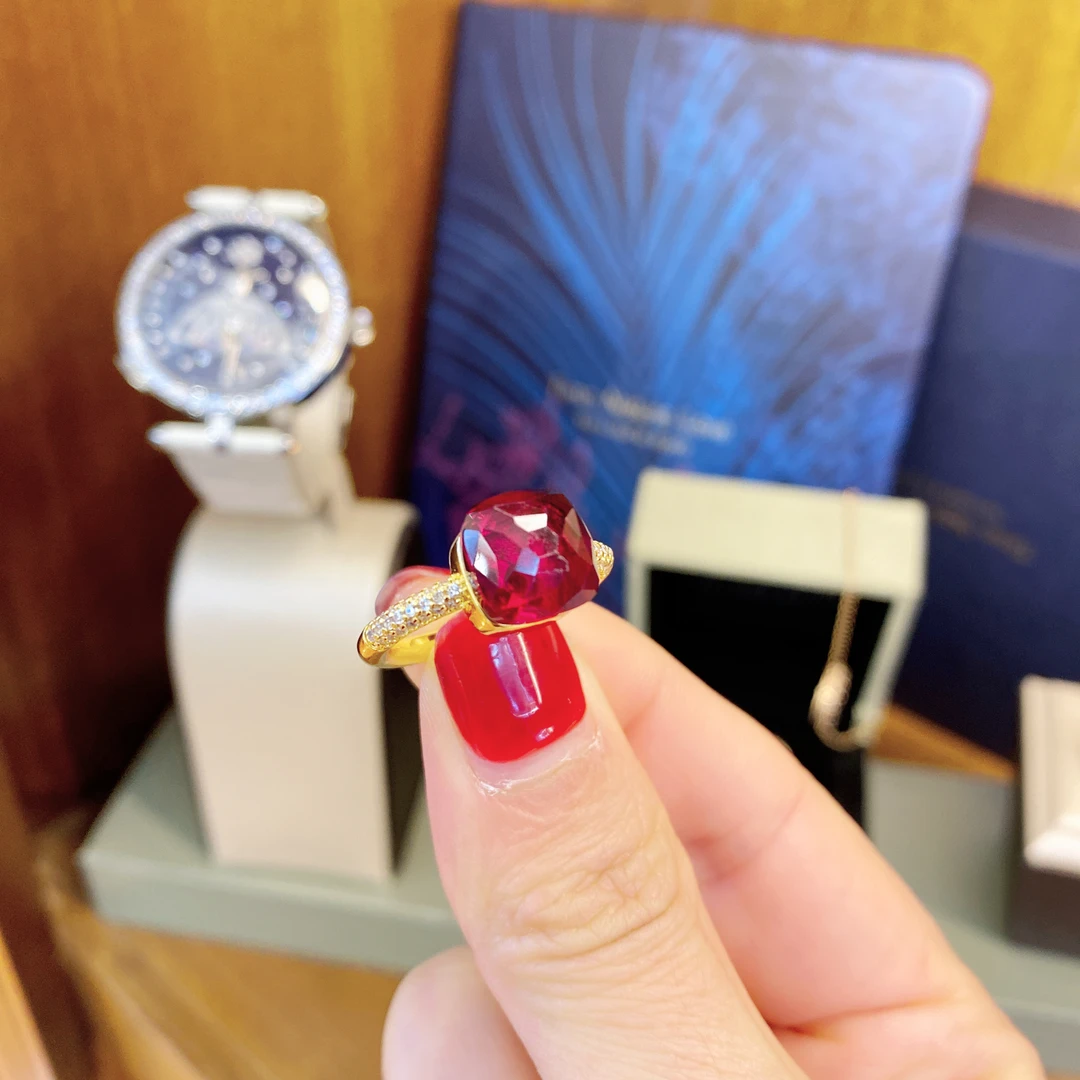 925银合成锆石戒指 黑标K深邃红色方糖戒指dois12