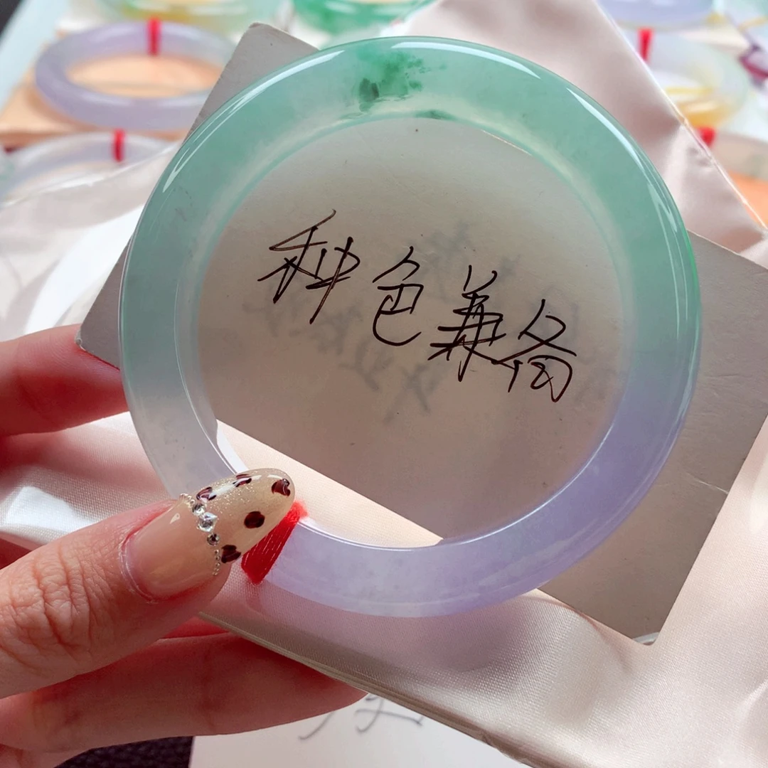 翡翠未镶嵌手镯59.2 梦幻冰春彩种色兼备 灵