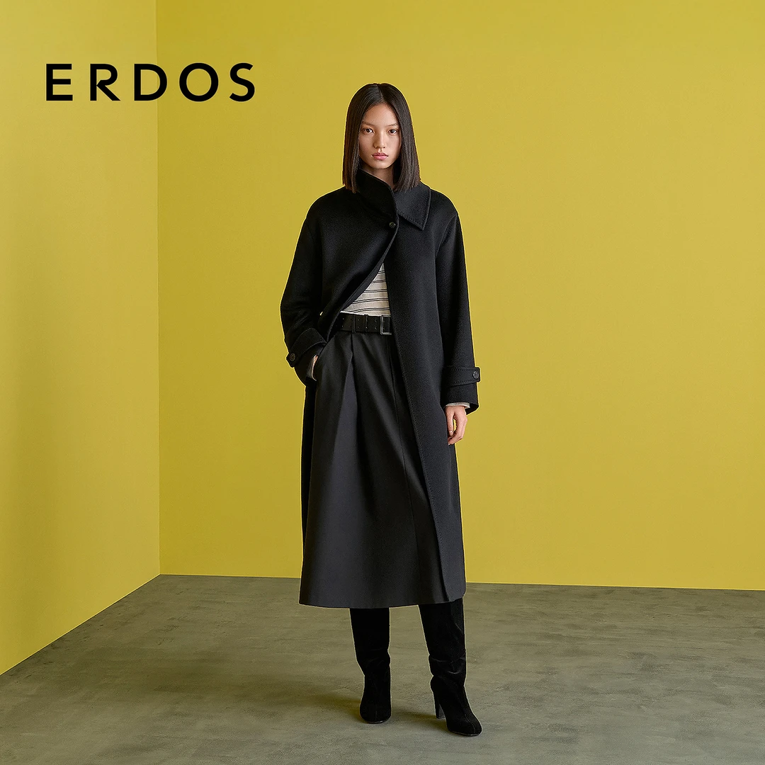 ERDOS 摩登黑纯山羊绒女大衣 【花之上】25年秋冬新品