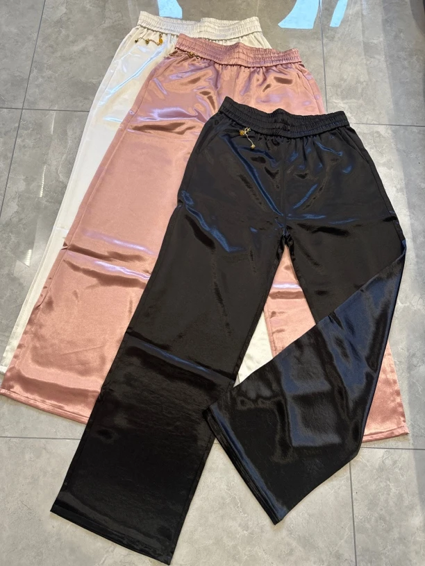 「68968」长裤新中式醋酸面缎光拖地裤设计感复古大码