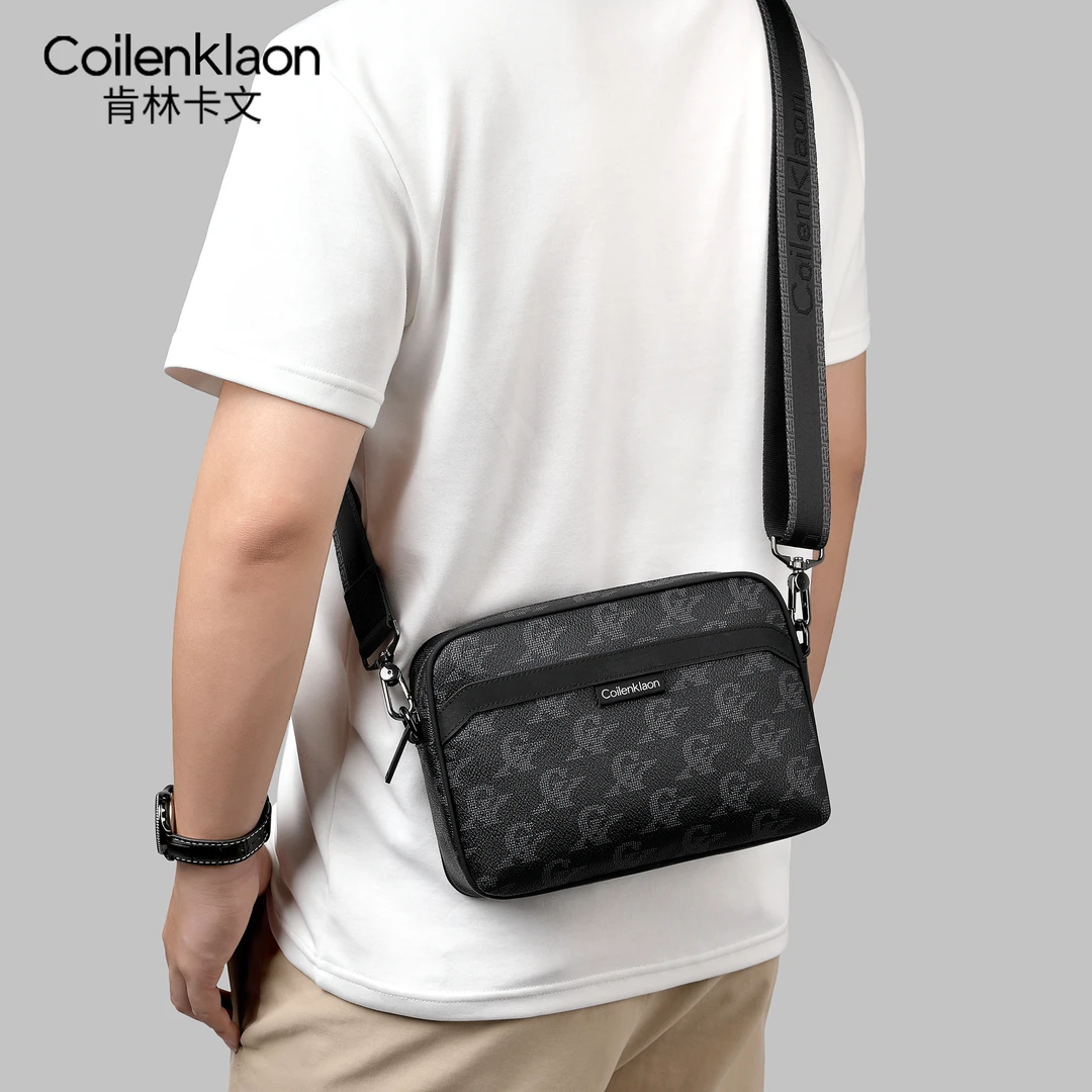 法国品牌男士单肩斜跨包牛皮多功能潮流时尚休闲肩包轻便小包夹包