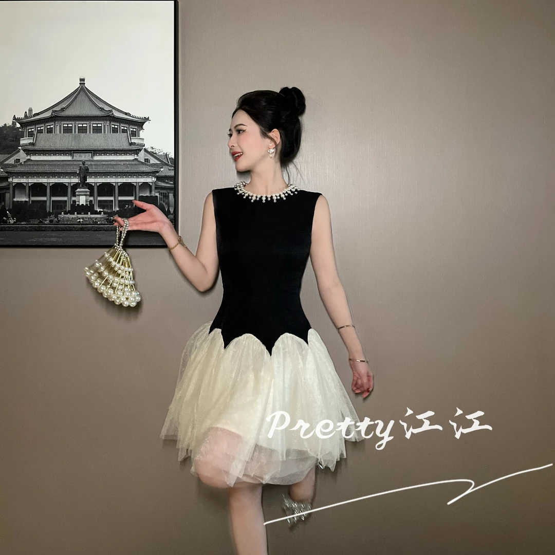 Pretty小众设计师品牌江江定制   气质简约时尚小个子连衣裙9782