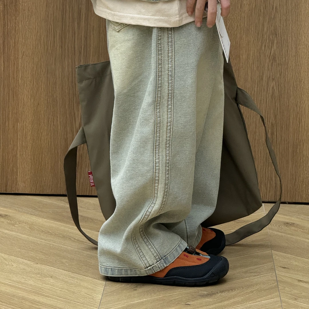 vilimama2025春款漂白色蓝白巨百搭直筒牛仔长裤25529