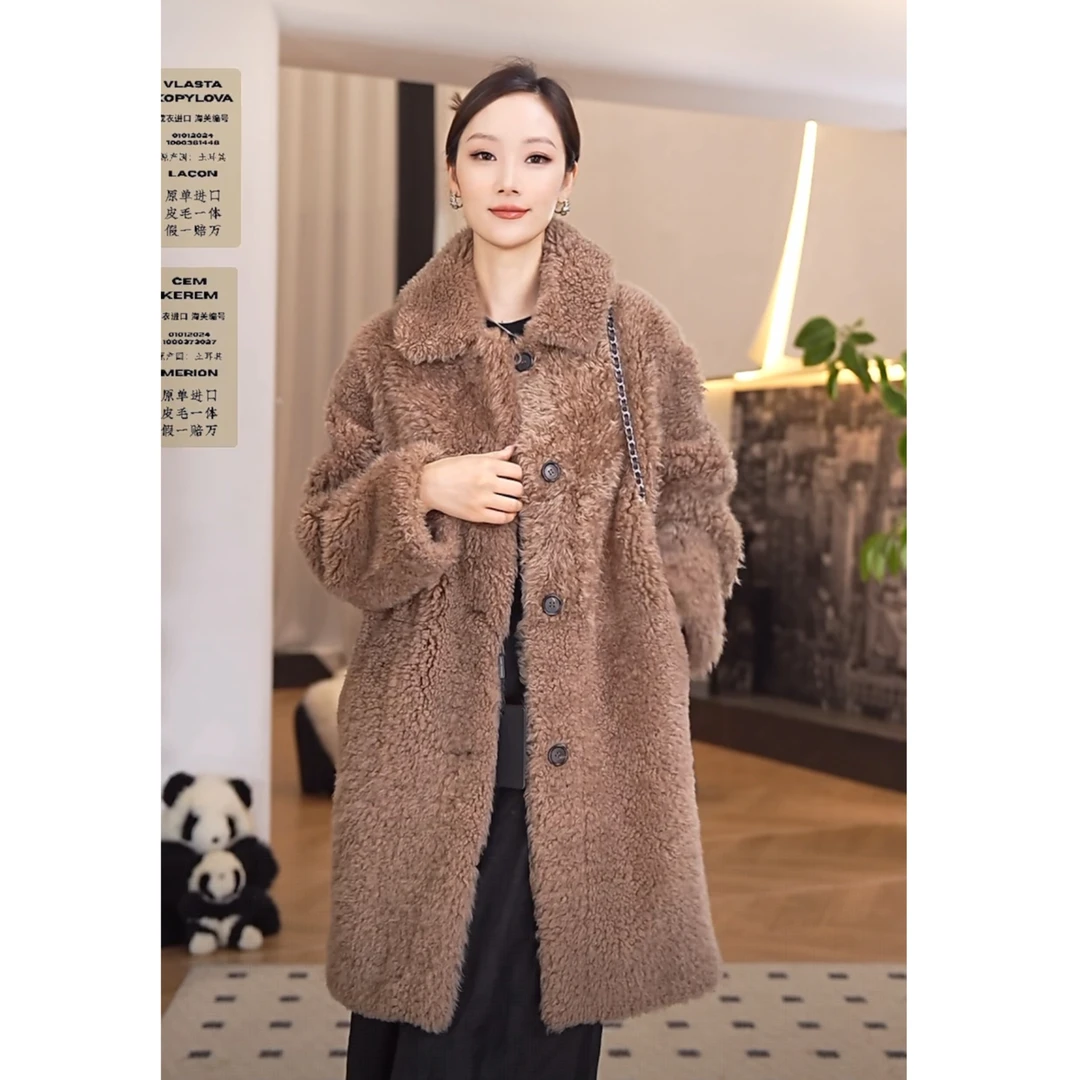 BARONY【86021】驼色双面穿LACON泰迪拉贡进口外套皮毛一体