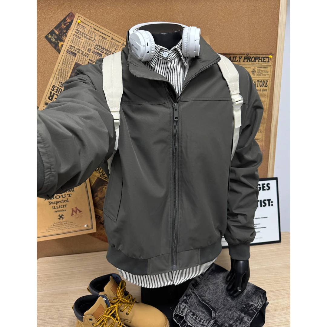 狼灰色猎装夹克男秋季新款美式户外硬汉风立领痞帅高级感短款外套