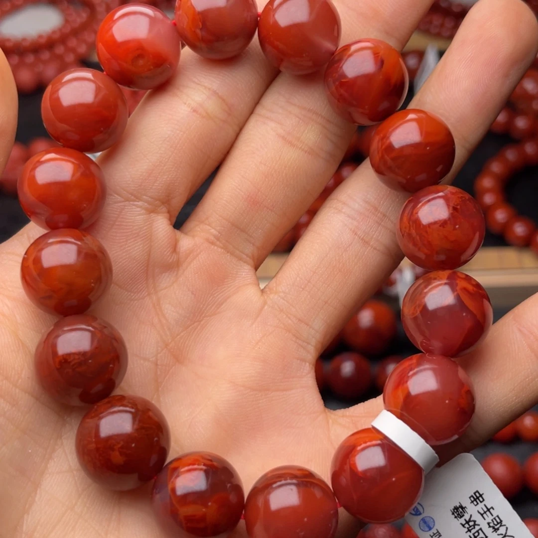 南红玛瑙未镶嵌手串H14mm收藏妖孽牛血火焰手串