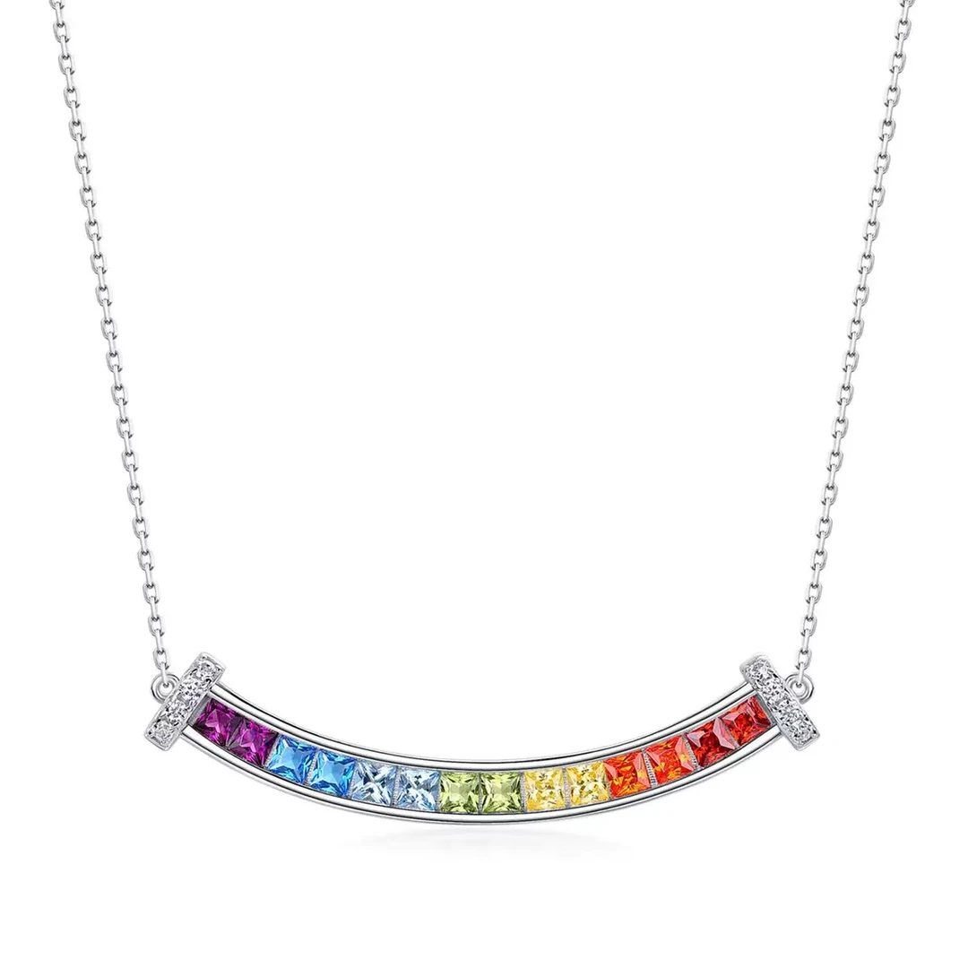 坠链均925银锆石 925银镶彩色锆石微笑项链时尚精致