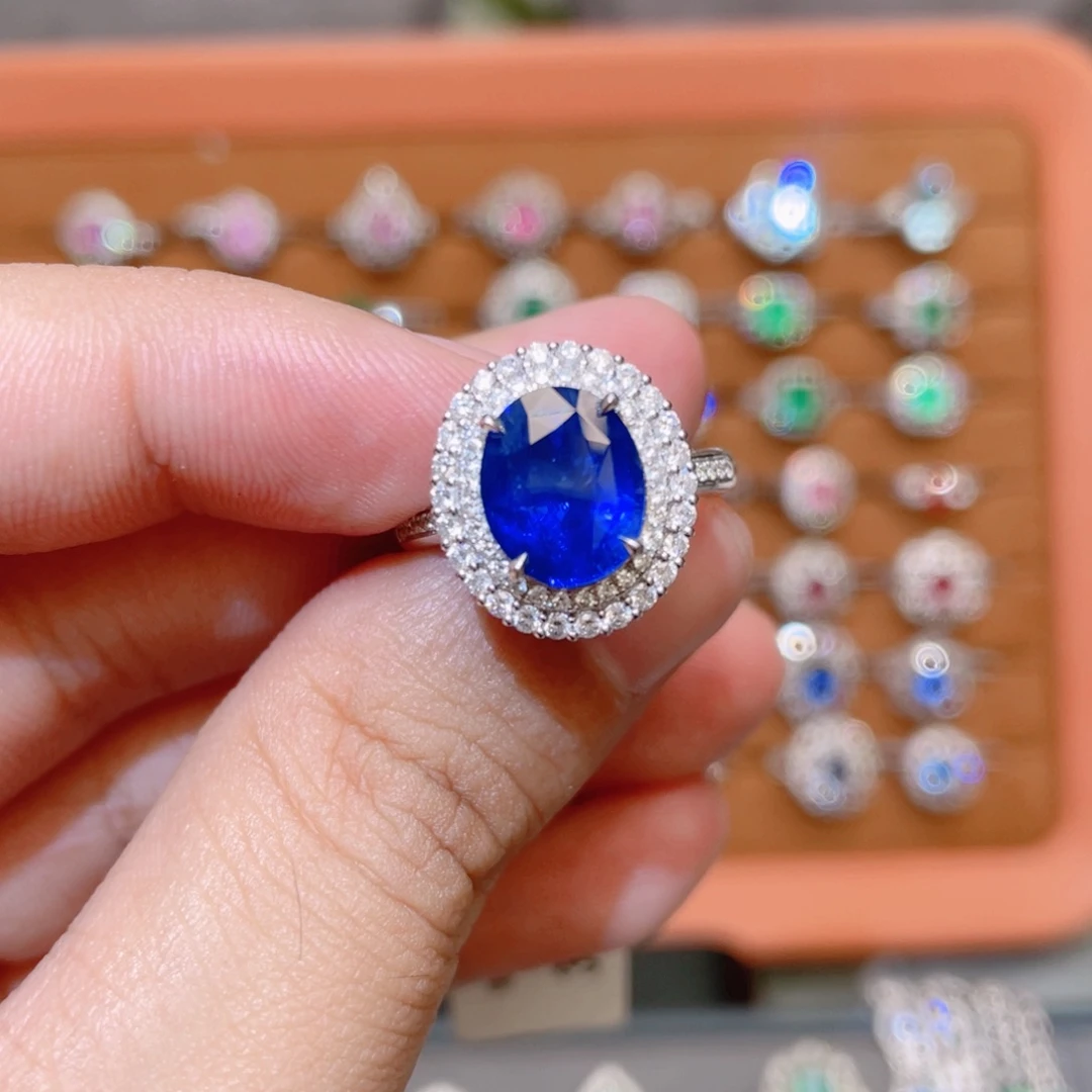 戒指18K金镶嵌蓝宝石3.56ct 两用皇家蓝
