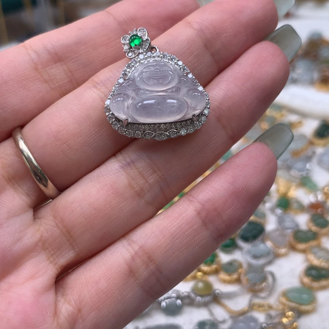 颈饰银S925镶嵌翡翠佛公