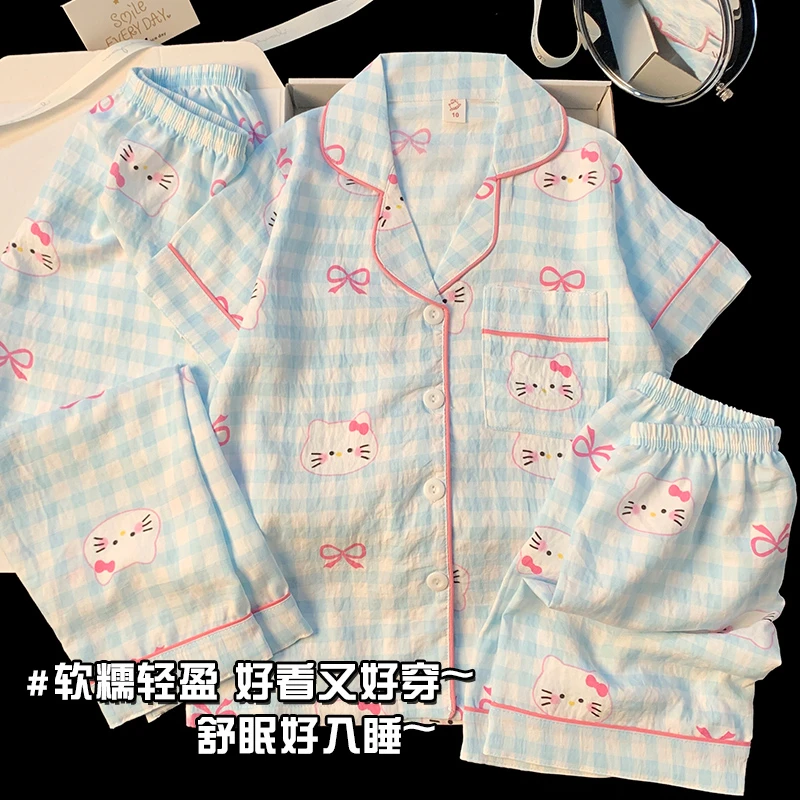 儿童睡衣女童夏季云朵棉2025新款甜美KT猫短袖小女孩中大童家居服