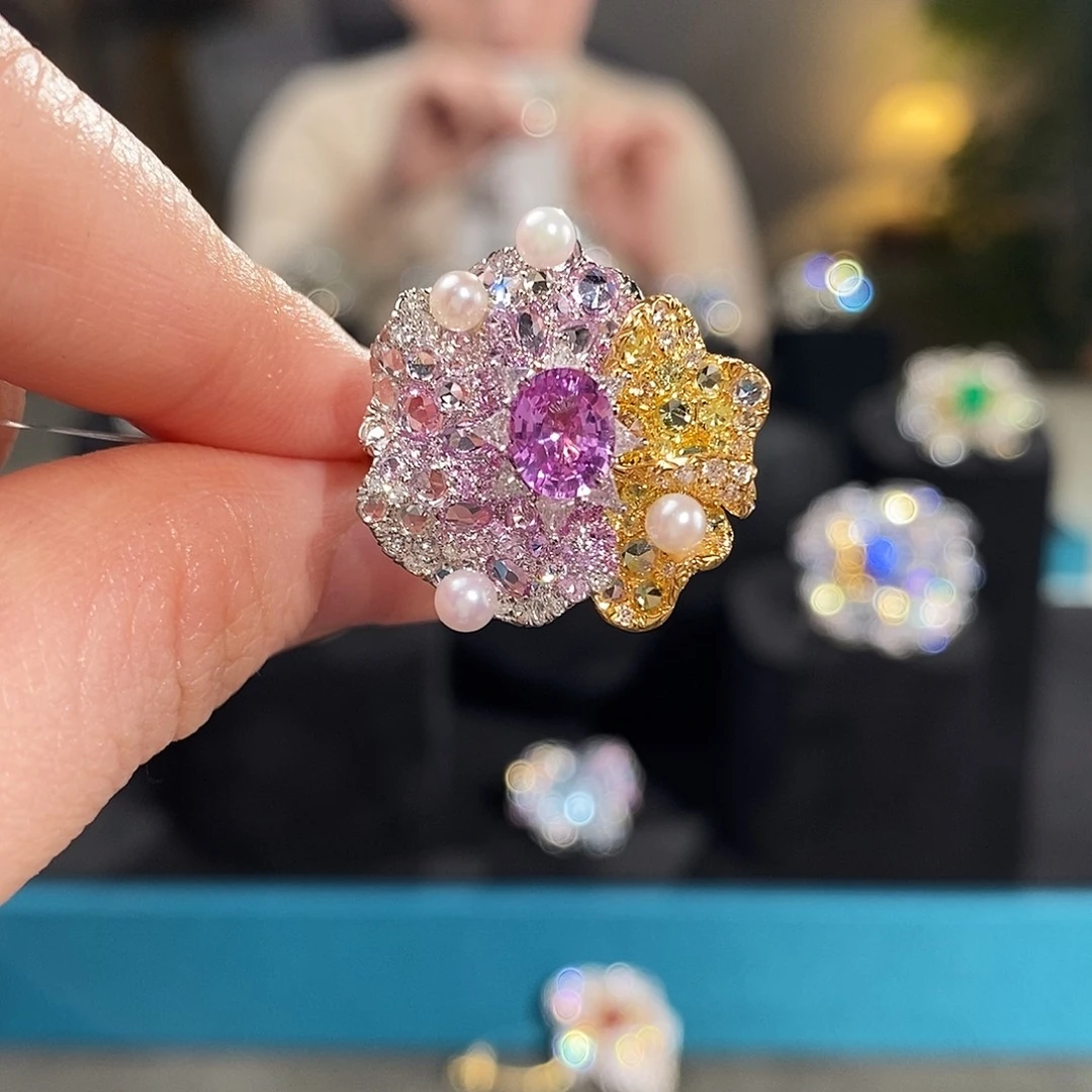 18K金镶嵌戒指彩色蓝宝石1.095ct无烧紫粉色