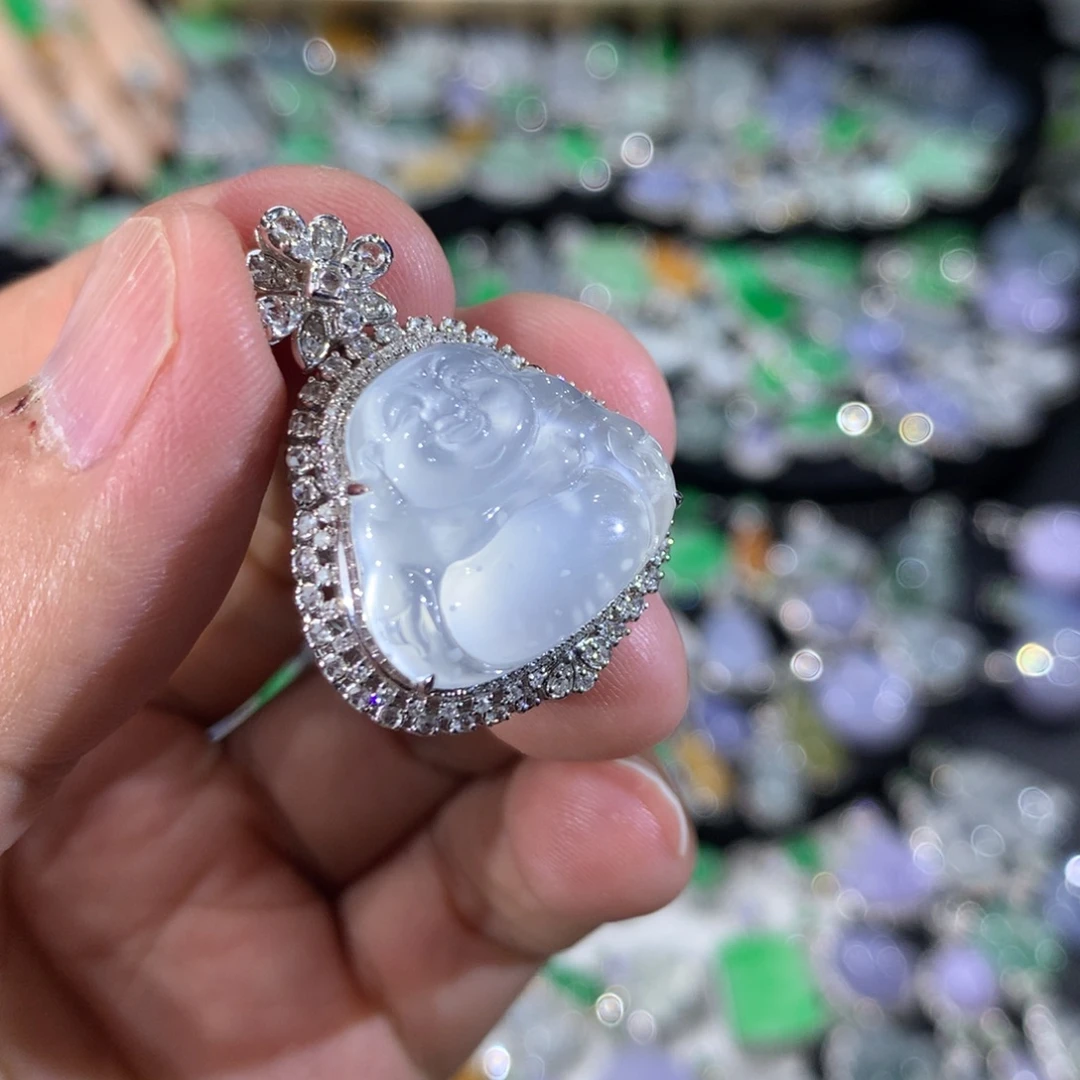 翡翠18K金镶嵌吊坠(不含链)