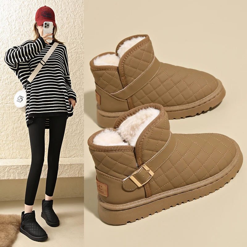 皮毛一体雪地靴女款冬季加绒加厚棉鞋2025新款女鞋防水保暖短靴子