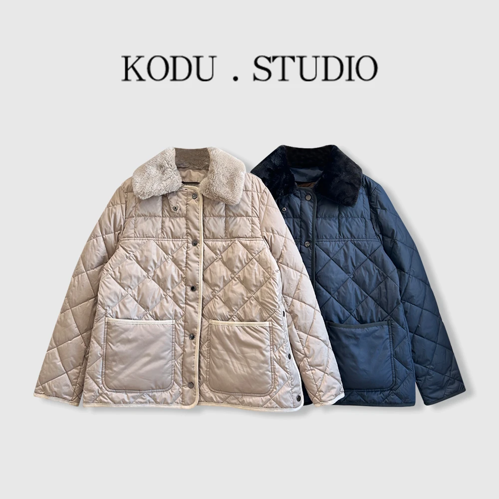 YI【刻度KODU】05-6041冬季贵气百搭可拆卸毛感翻领菱格腰带羽绒服