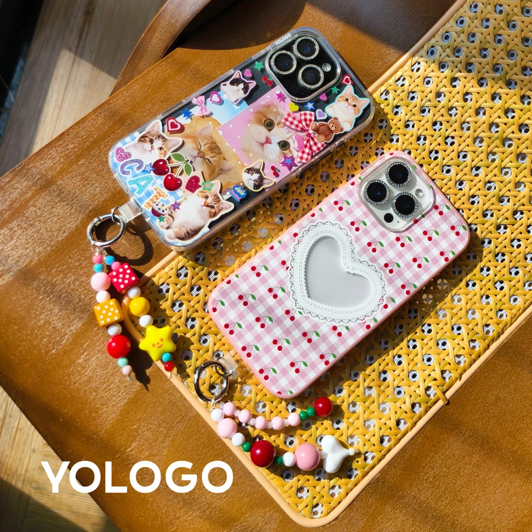 YOLOGO原创小猫樱桃格小卡可爱防摔磨砂硬壳苹果16/15pro手机壳
