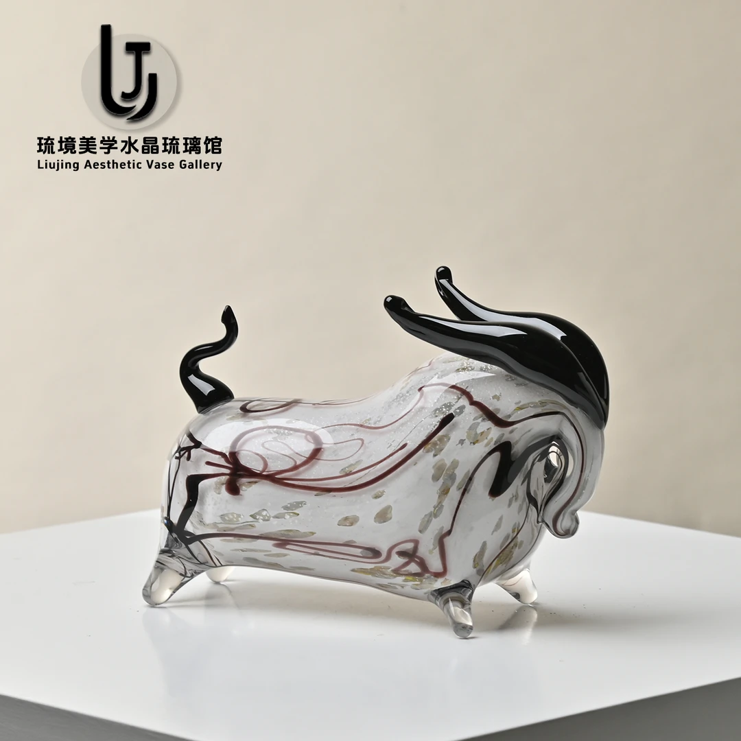 琉境  新中式琉璃抽象【牛气冲天】动物摆件玄关边柜装饰