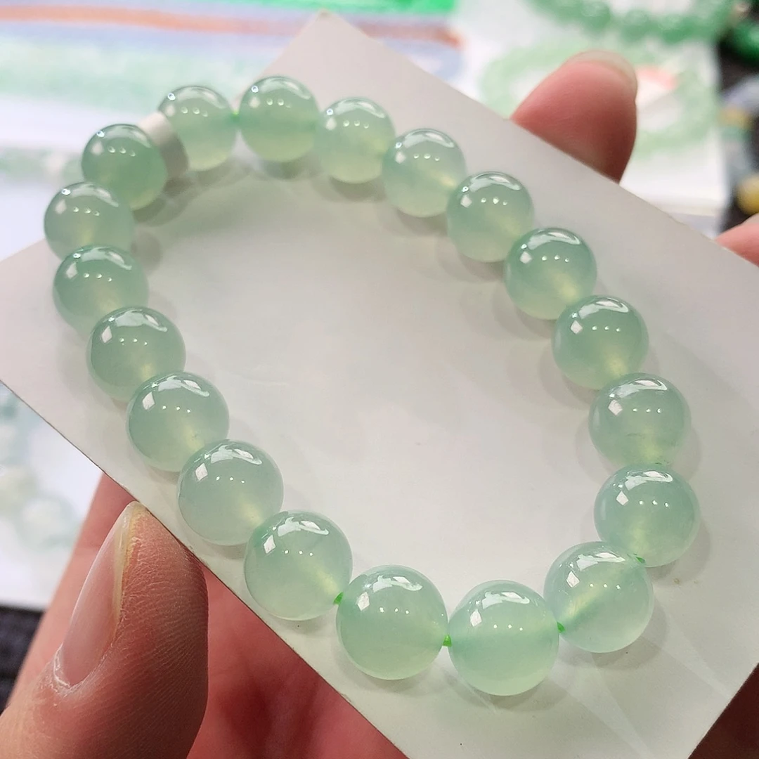 翡翠手链未镶嵌正冰晴水绿卡10