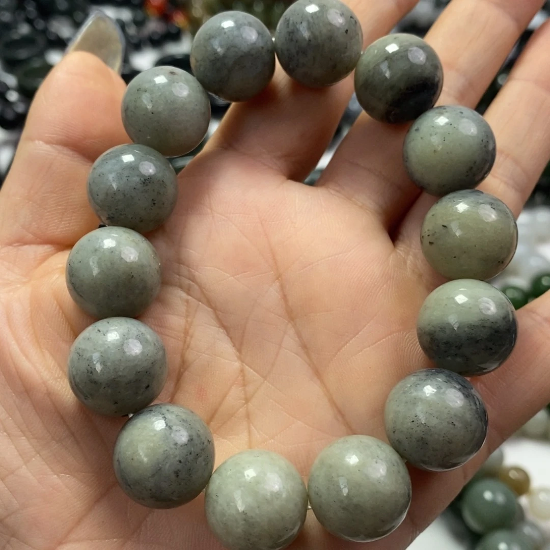 颈饰未镶嵌和田玉新疆和田青花卡16圆珠手串