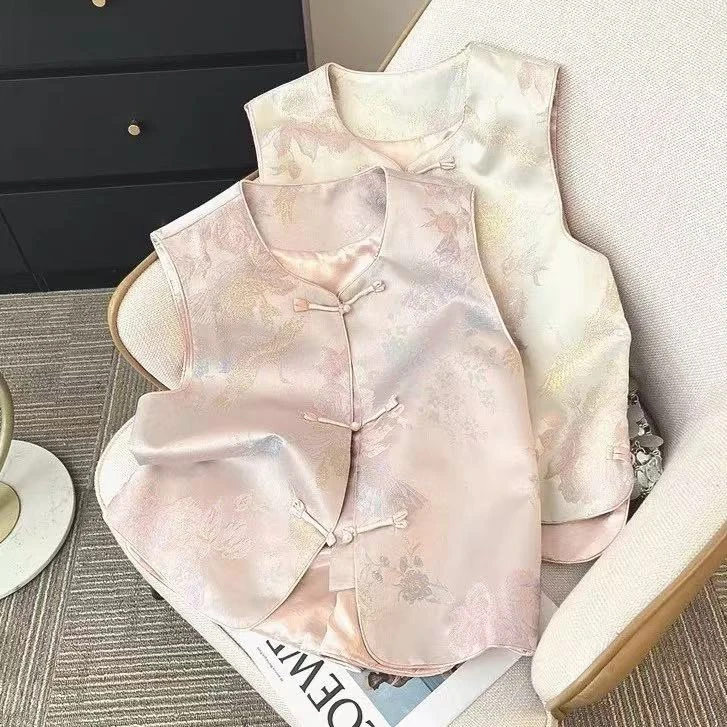 2025新中式提花时尚洋气复古盘扣高级感百搭气质马甲女