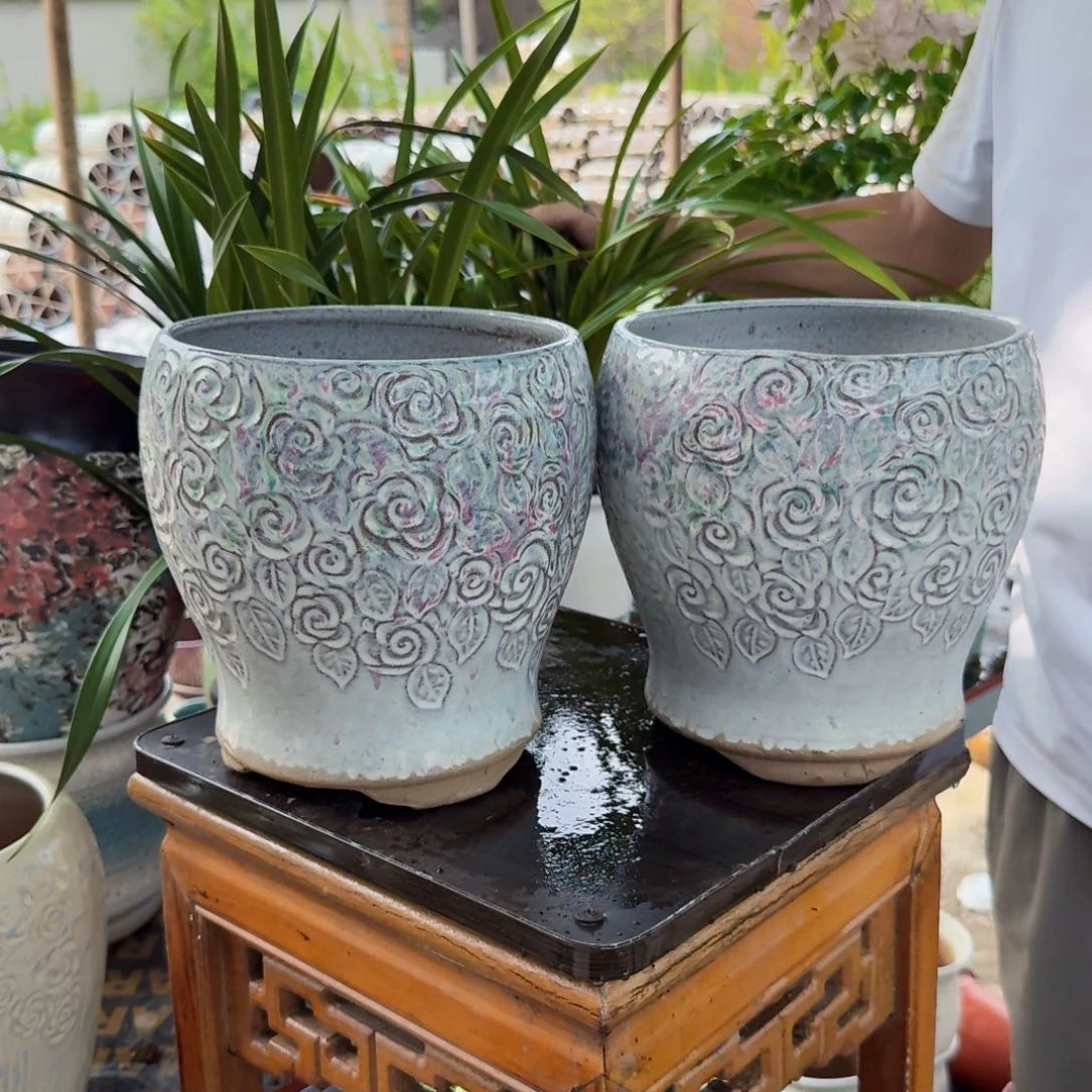紫砂花盆口18高21（两个玫瑰花脚脚彩色