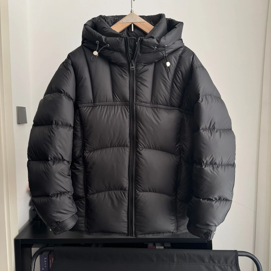 冬季新款泡芙连帽羽绒服男简约百搭宽松加厚保暖白鸭绒外套98255F