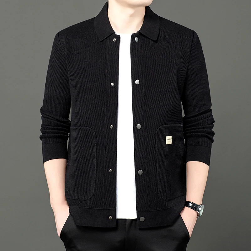 【7702】2025年秋季新款男士翻领外套休闲百搭针织夹克简约商务轻