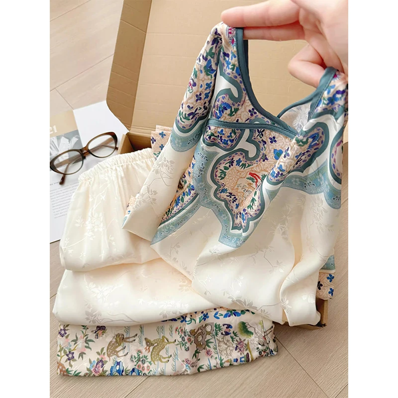 新中式宫廷国风銮金汉服睡衣女夏季新款短袖长裤可外穿家居服套装