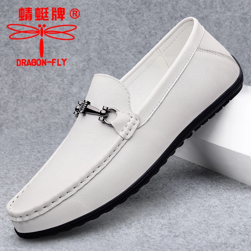 2025新款蜻蜓牌全真皮豆豆鞋男2025新款爆款白色韩版豆豆鞋一脚蹬