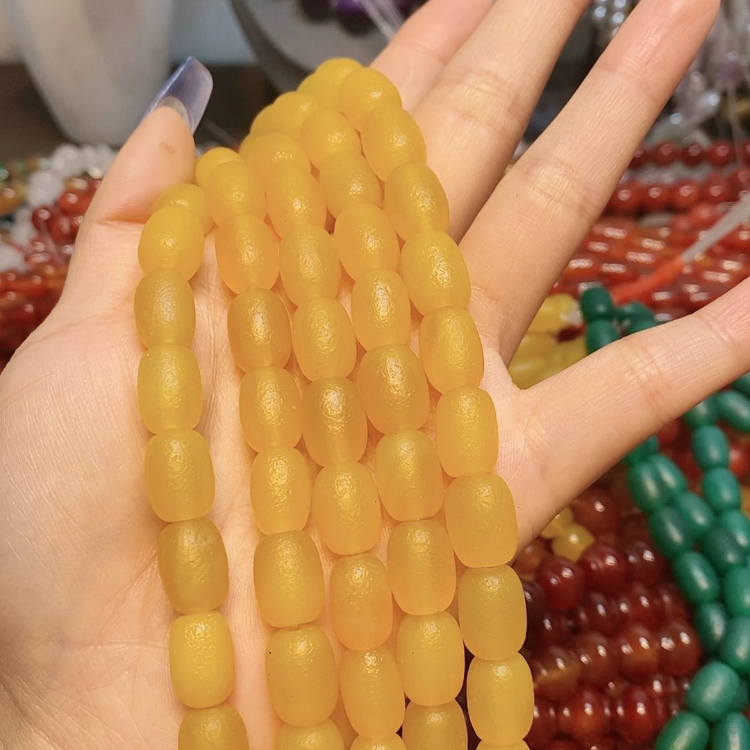 玛瑙/玉髓散珠天然黄玛瑙橘皮桶珠一条