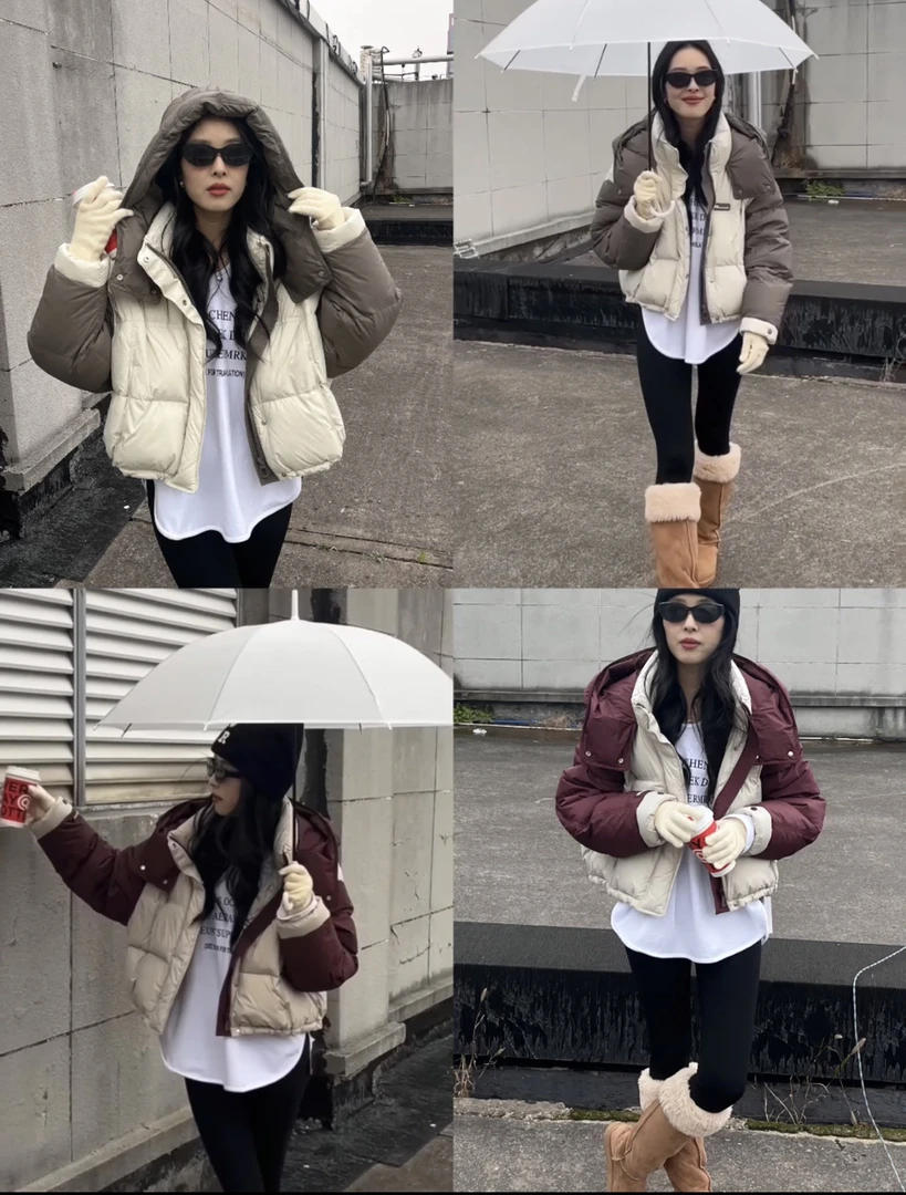 90白鸭绒 短款撞色连帽羽绒服HY-8109