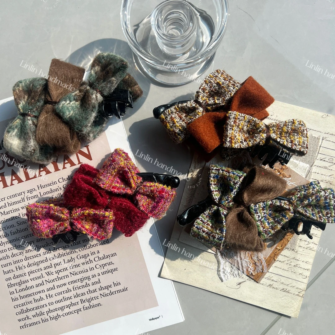 【拥近秋冬】可爱甜美香蕉夹复古格纹布艺褶皱发夹ins时尚百搭发饰