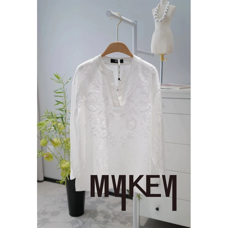 Mykey ·丨法国进口 1oo%亚麻丨重工立体绣花小衫气质丨MK4X496