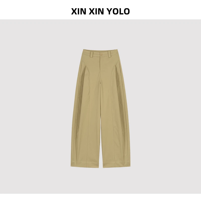 贝斯裤~潮流侧压褶阔腿裤~秋季新款宽松阔腿裤时尚女裤子