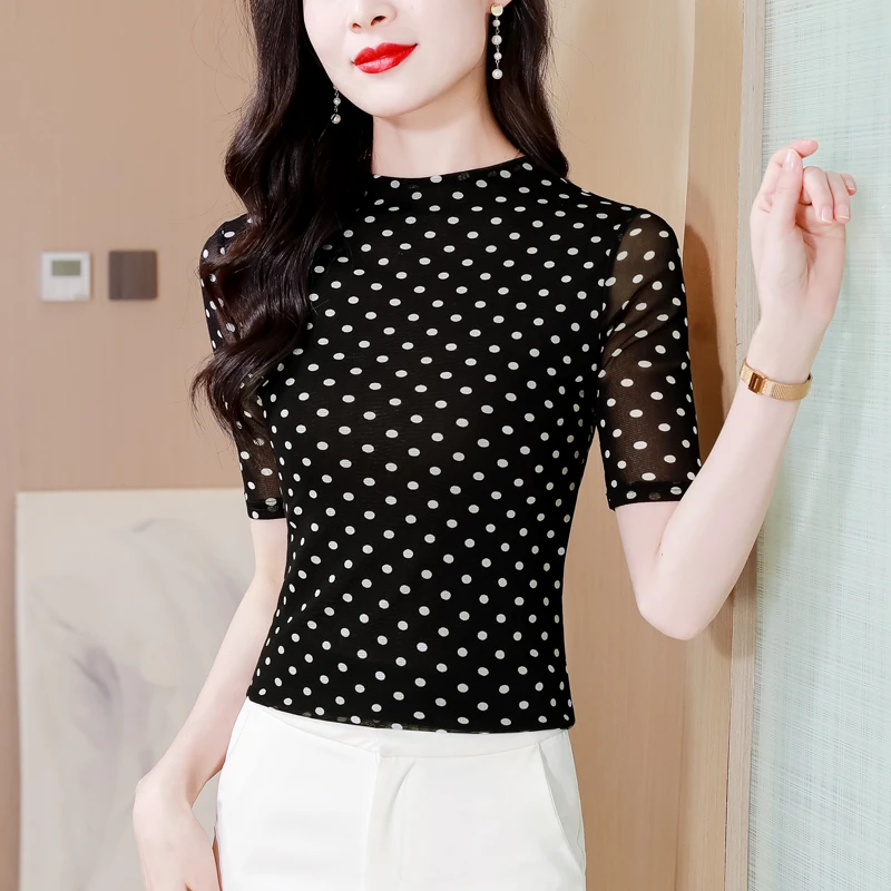 【兰爵专属】（中袖）夏秋新品波点印花衫女气质小衫上衣时尚显瘦T恤