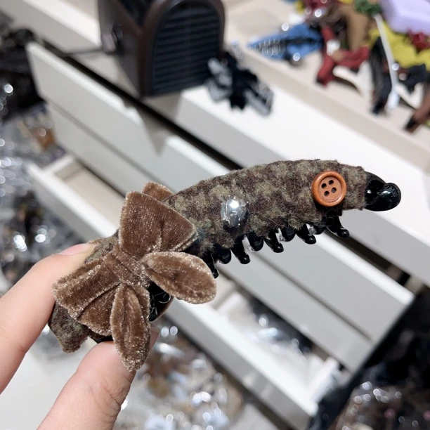N524咖色蝴蝶结双面香蕉夹